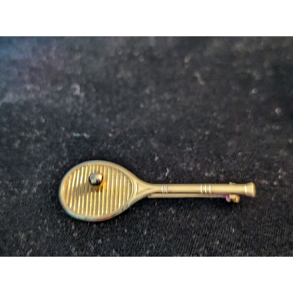 Whimsical Gold Tone Tennis Racket Pin - Picture 4 of 4